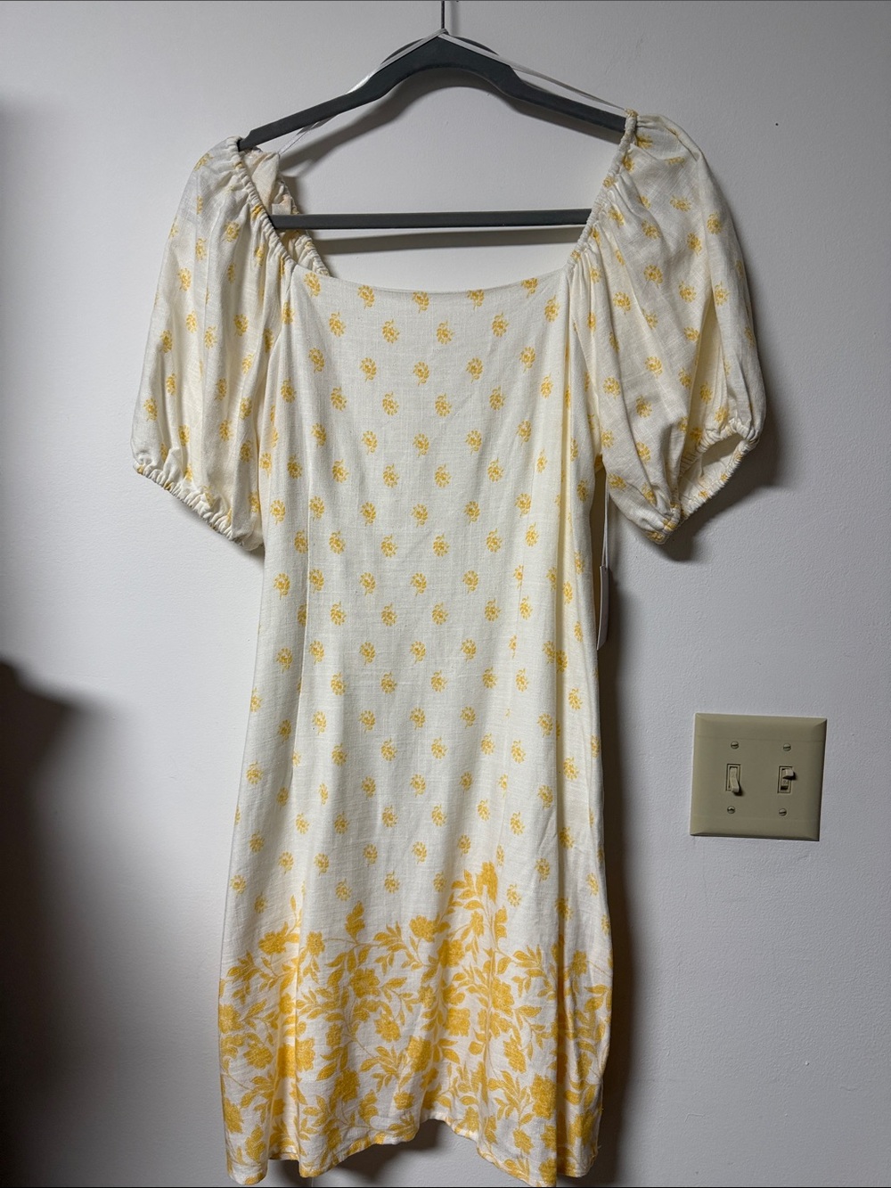 LC Lauren Conrad White and Yellow Floral Puff-Sleeve Mini Dress